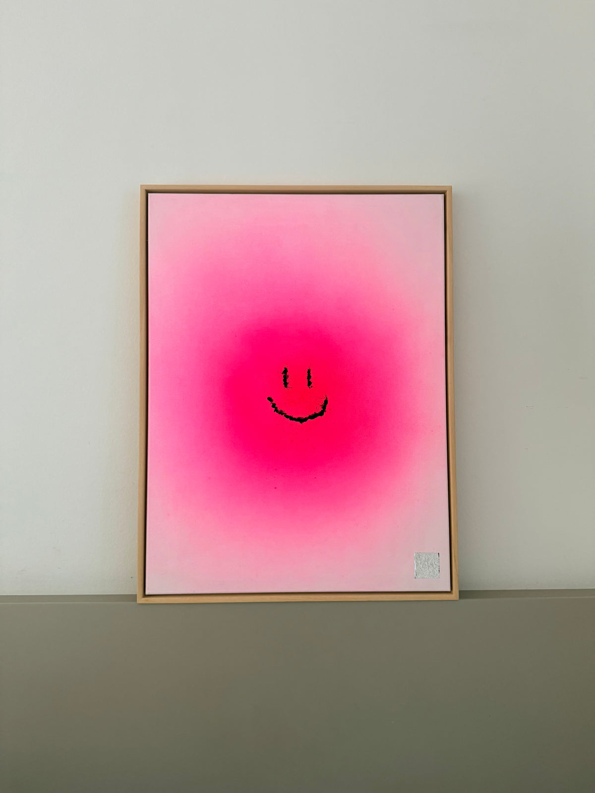 happy smiley | pink on canvas