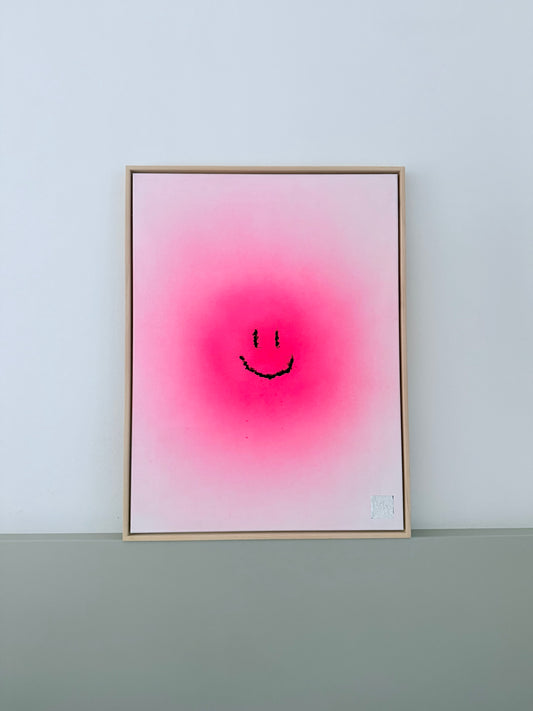 happy smiley | pink on canvas