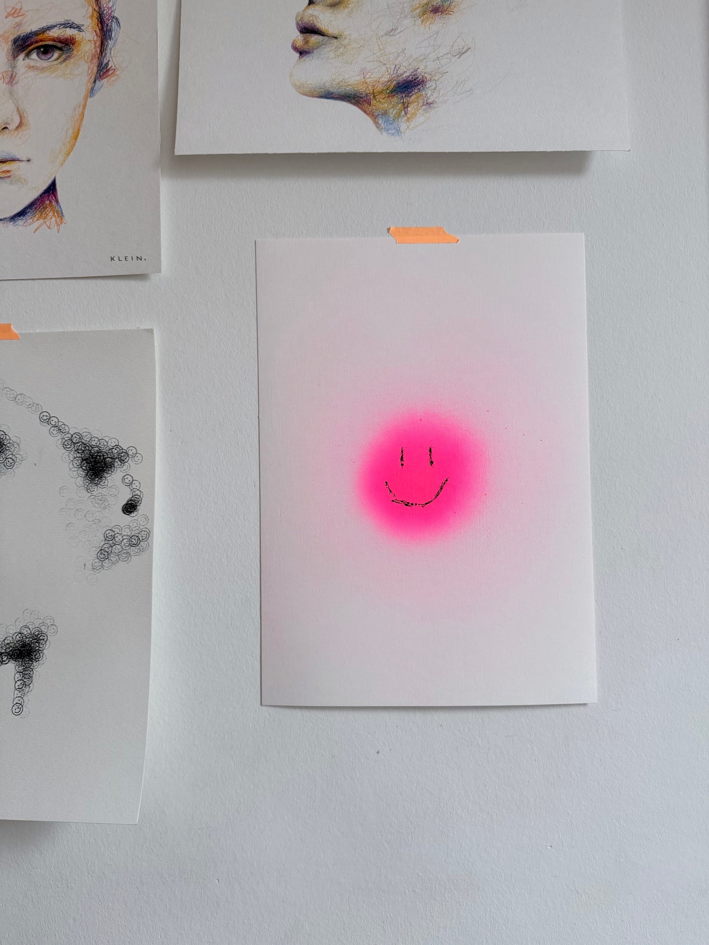 happy smiley | pink on paper